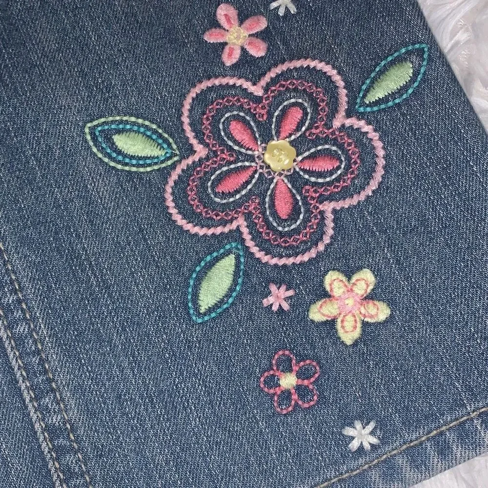 Vintage OSHKOSH Floral Embroidered Denim Jeans Girl12 Blue‎ Cropped